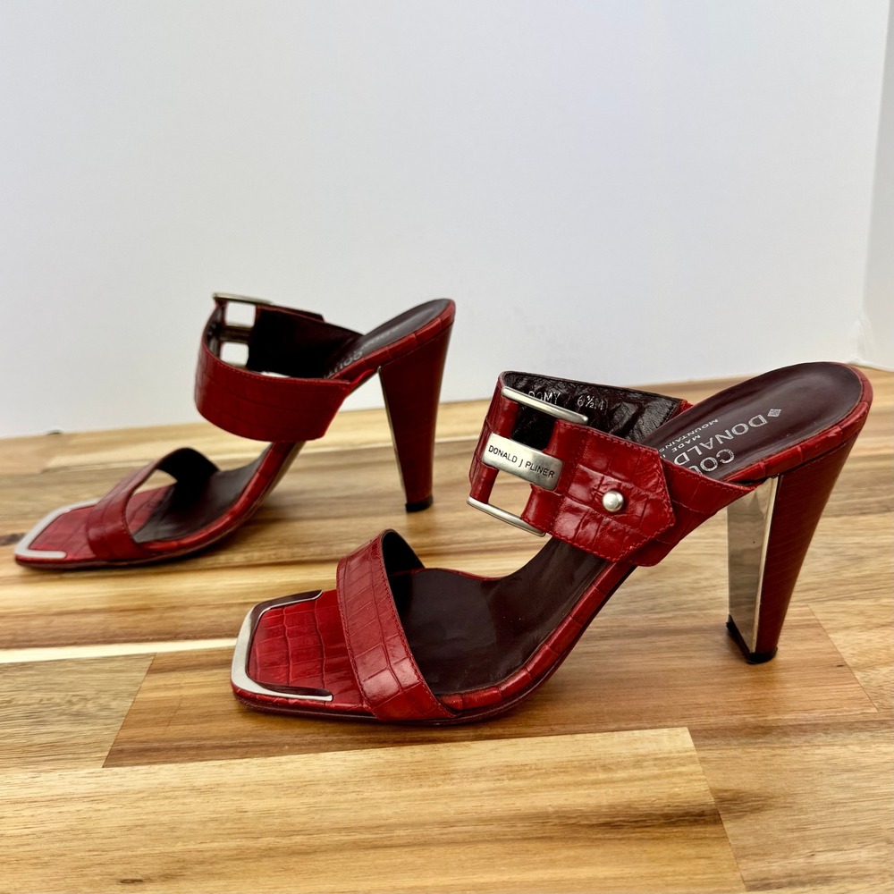 Donald J Pliner Couture Red Alligator Leather Heels Slides Mules 6.5M - Picture 4 of 8